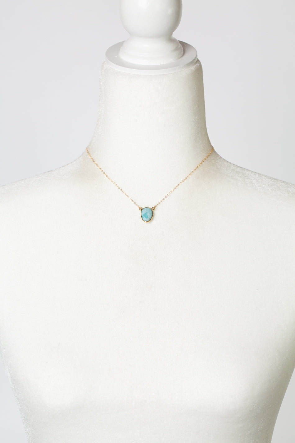 Limited Edition 13.75-15.75" Faceted Larimar Gold Filled Bezel Simple Necklace