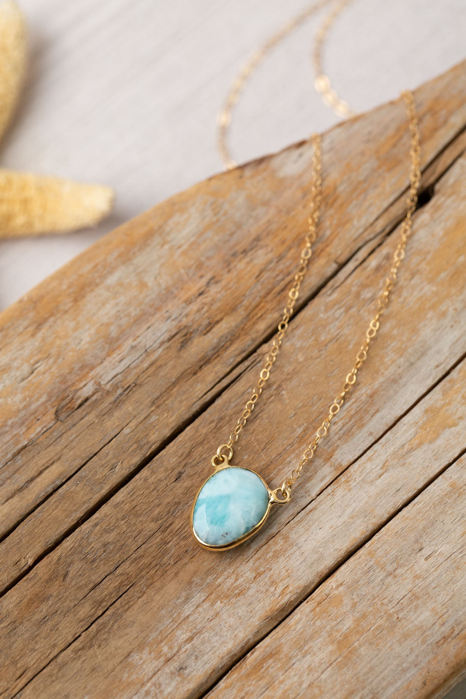 Limited Edition 13.75-15.75" Faceted Larimar Gold Filled Bezel Simple Necklace