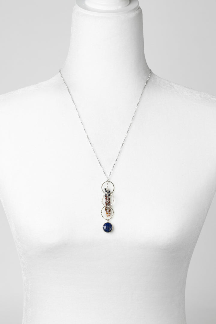 Limited Edition 22.5-24.5" Faceted Pietersite Dangles And Faceted Lapis Lazuli Coin Shaped Pendant Cluster Necklace