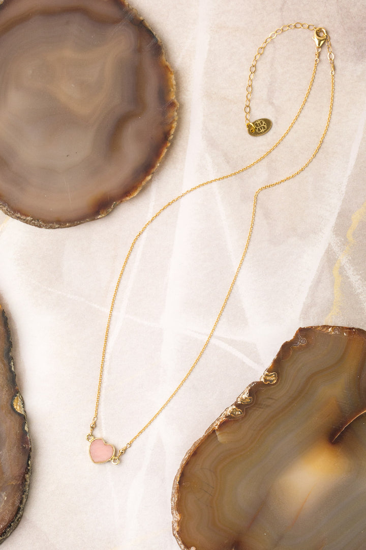 Limited Edition 15.75-18.75" Pink Opal Heart Simple Necklace