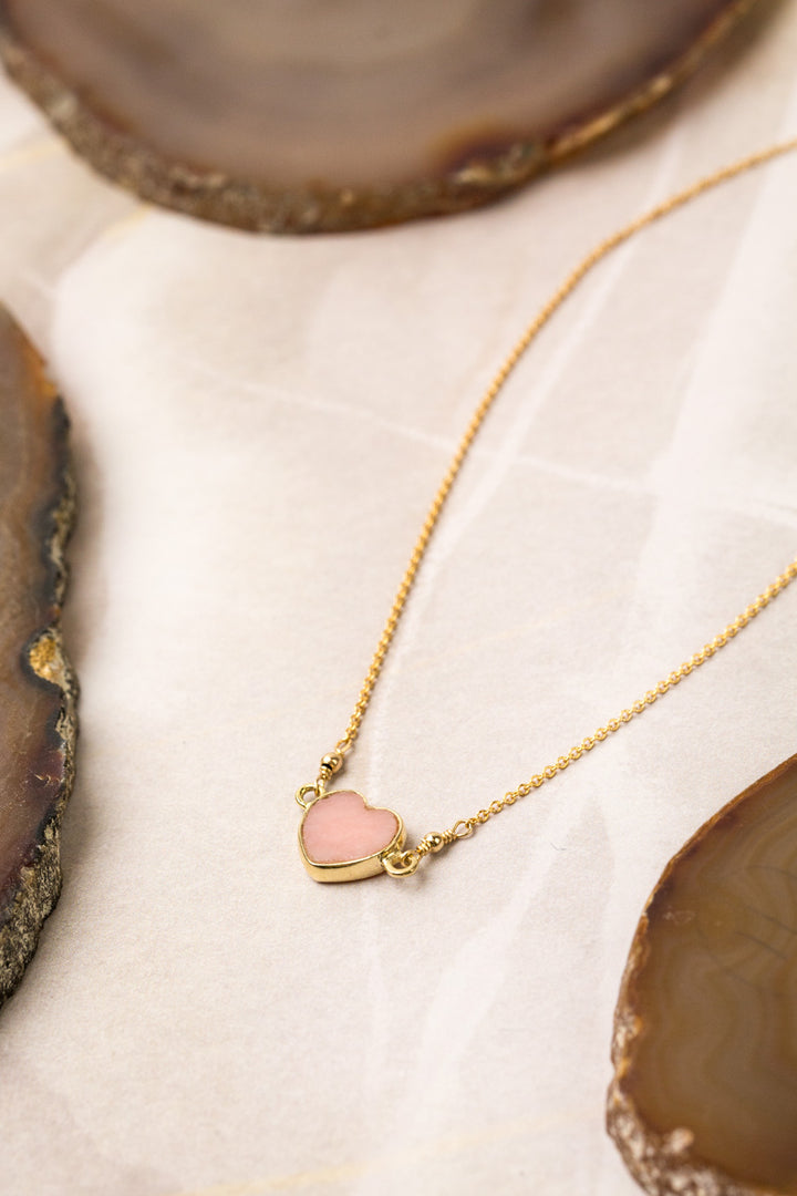 Limited Edition 15.75-18.75" Pink Opal Heart Simple Necklace