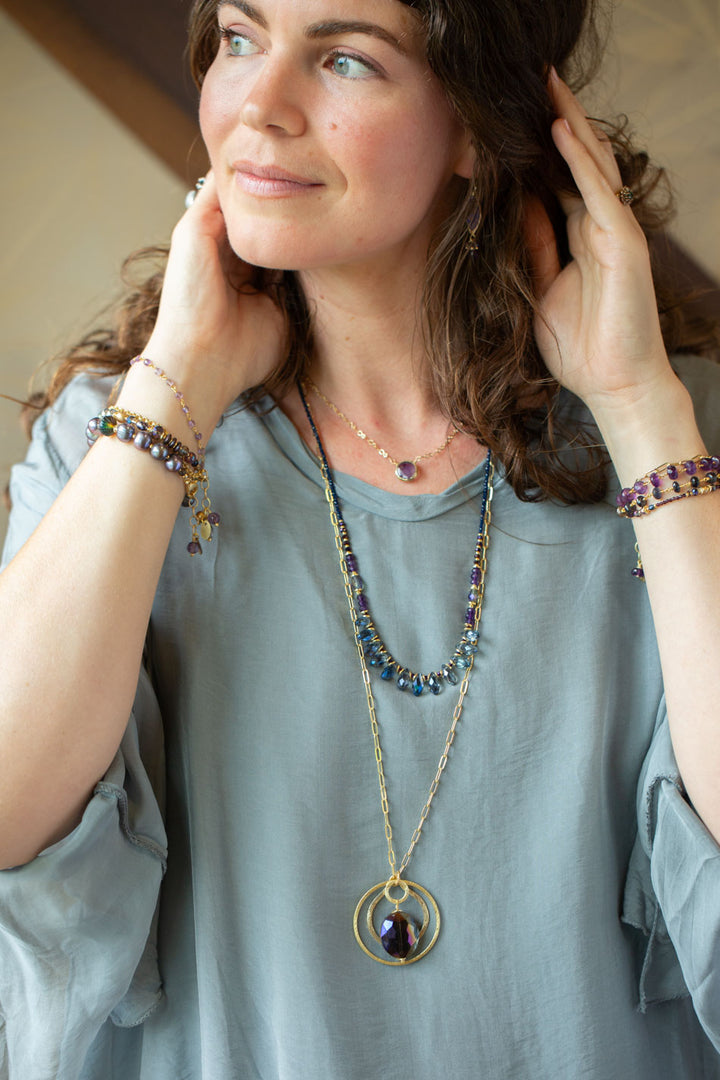 Midnight 15.5-17.5" Amethyst Bezel Simple Necklace