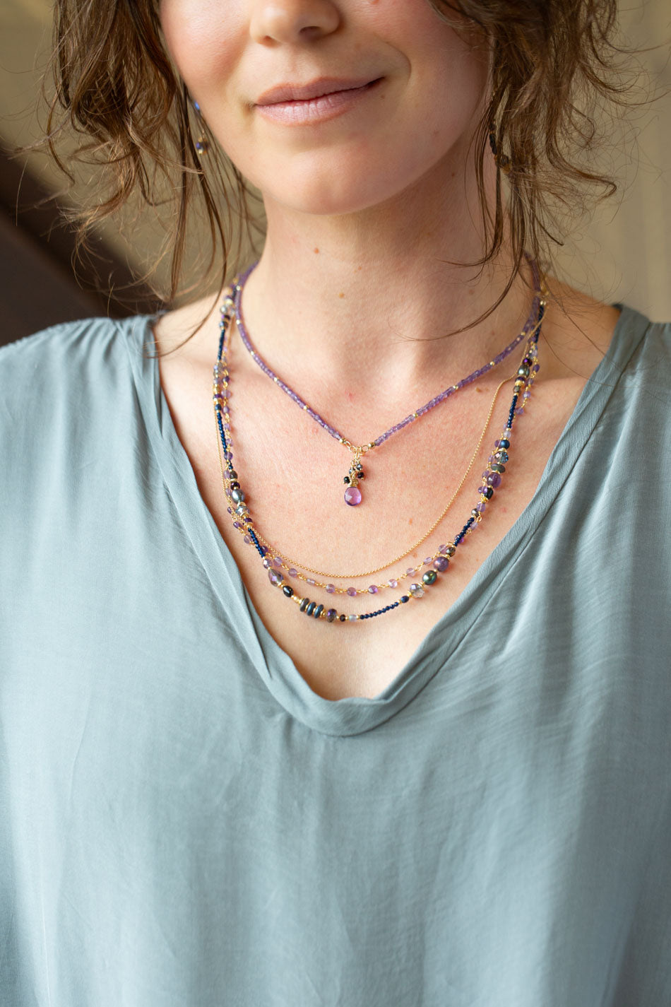 Midnight 15.5-17.5" Amethyst, Freshwater Pearl, Crystal Cluster Necklace