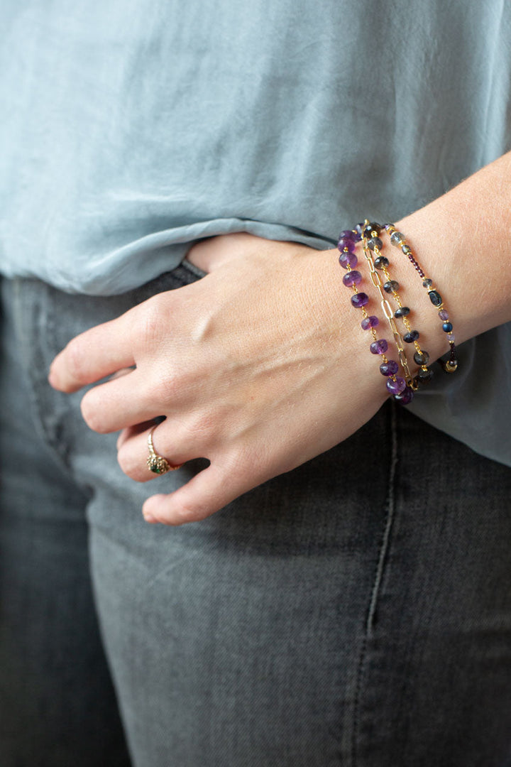 Midnight 7.5-8.5" Amethyst, Crystal, Iolite, Freshwater Pearl Multistrand Bracelet