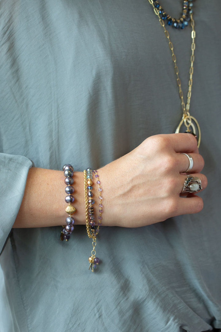 Midnight 7.5-8.5" Freshwater Pearl, Czech Glass Statement Bracelet