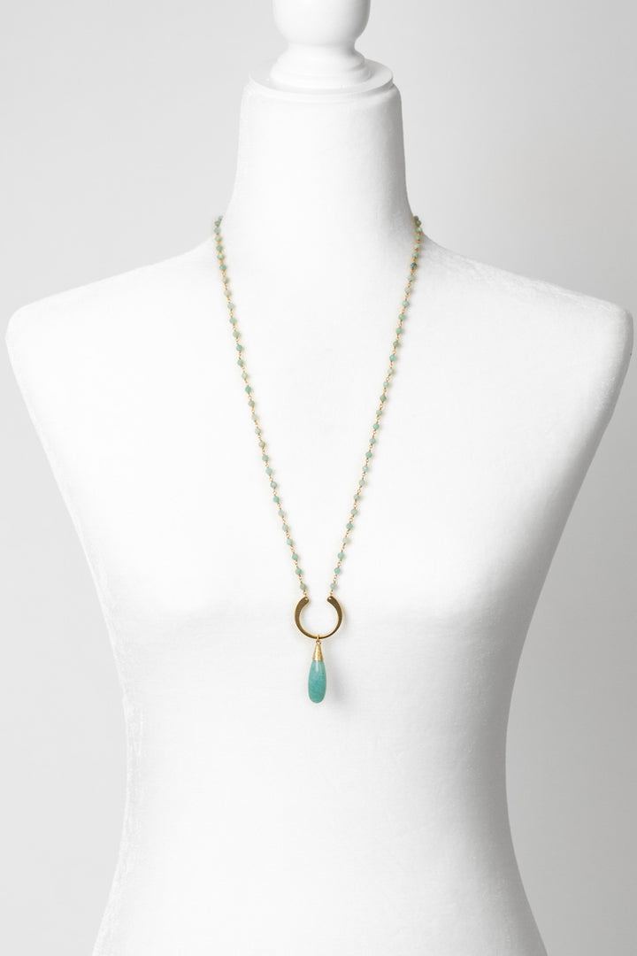 Mango Tango 28-30"  Matte Gold Plated Brass U Shape Focal With Amazonite Teardrop Briolette Statement Necklace