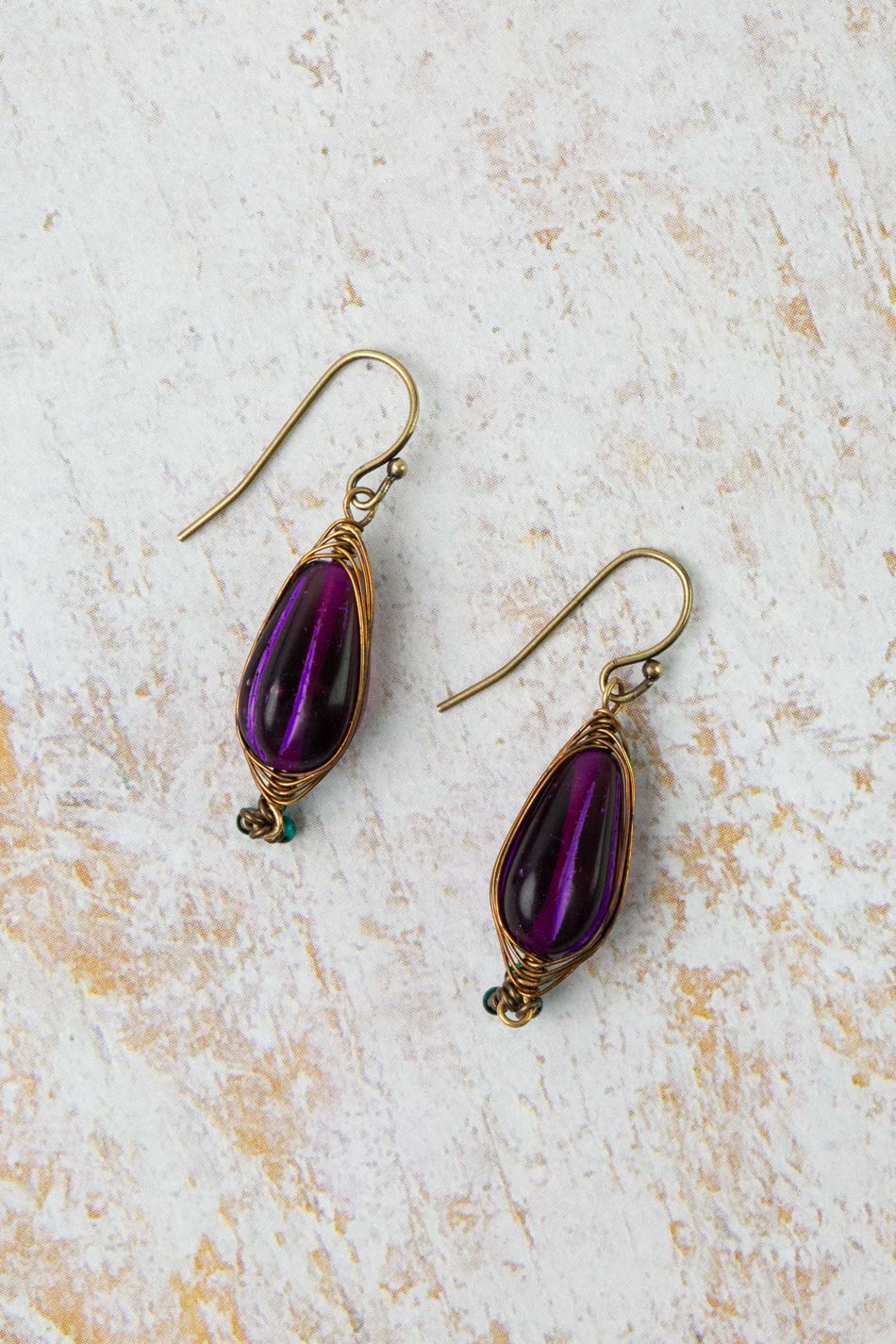 Mardi Gras Czech Glass Herringbone Earrings