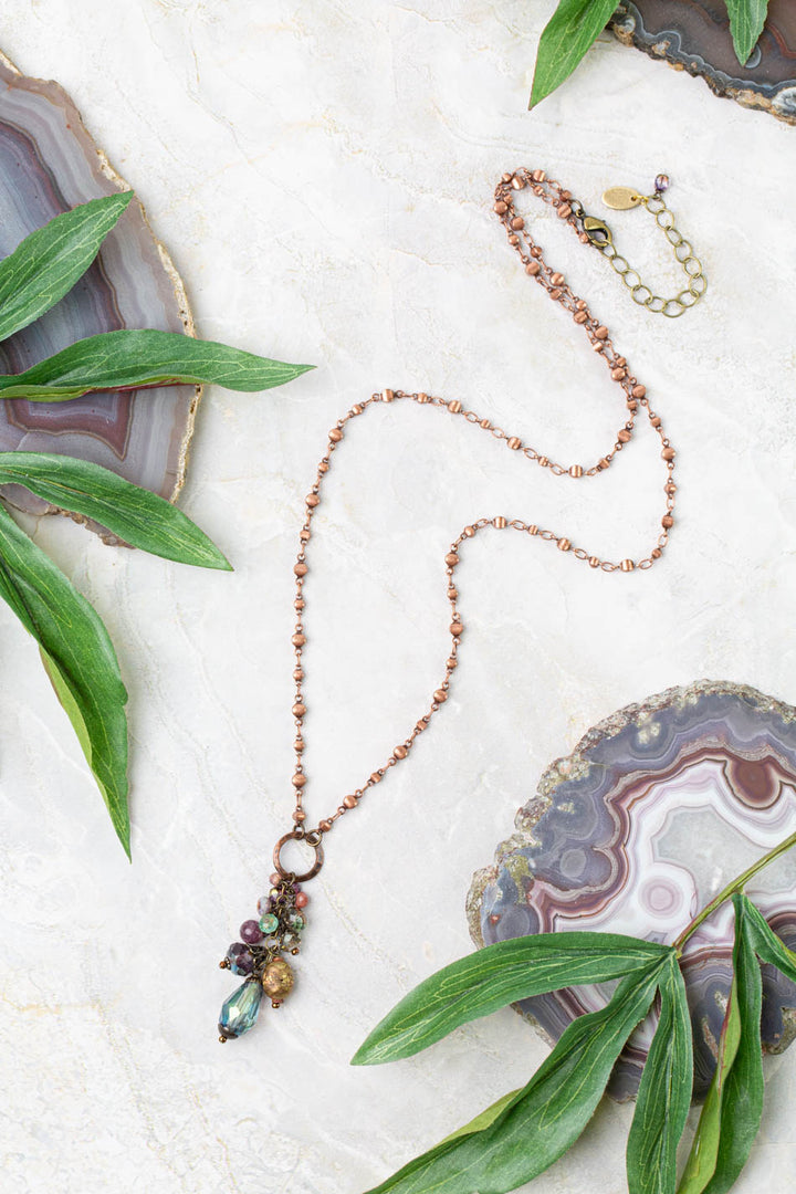 Mauve Mix 24-26" Czech Glass, Crystal, Lepidolite Quartz Cluster Necklace