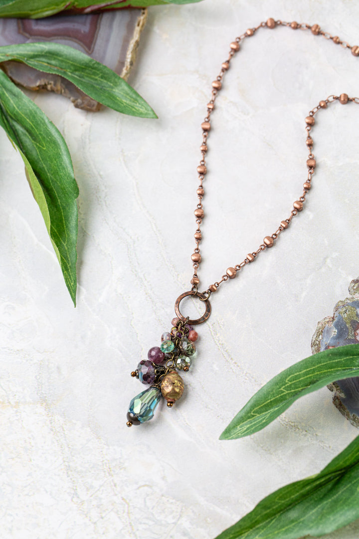 Mauve Mix 24-26" Czech Glass, Crystal, Lepidolite Quartz Cluster Necklace