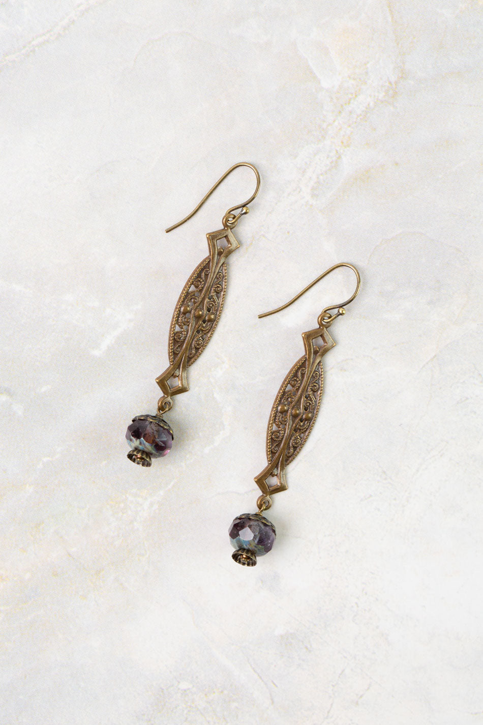 Mauve Mix Czech Glass Dangle Earrings