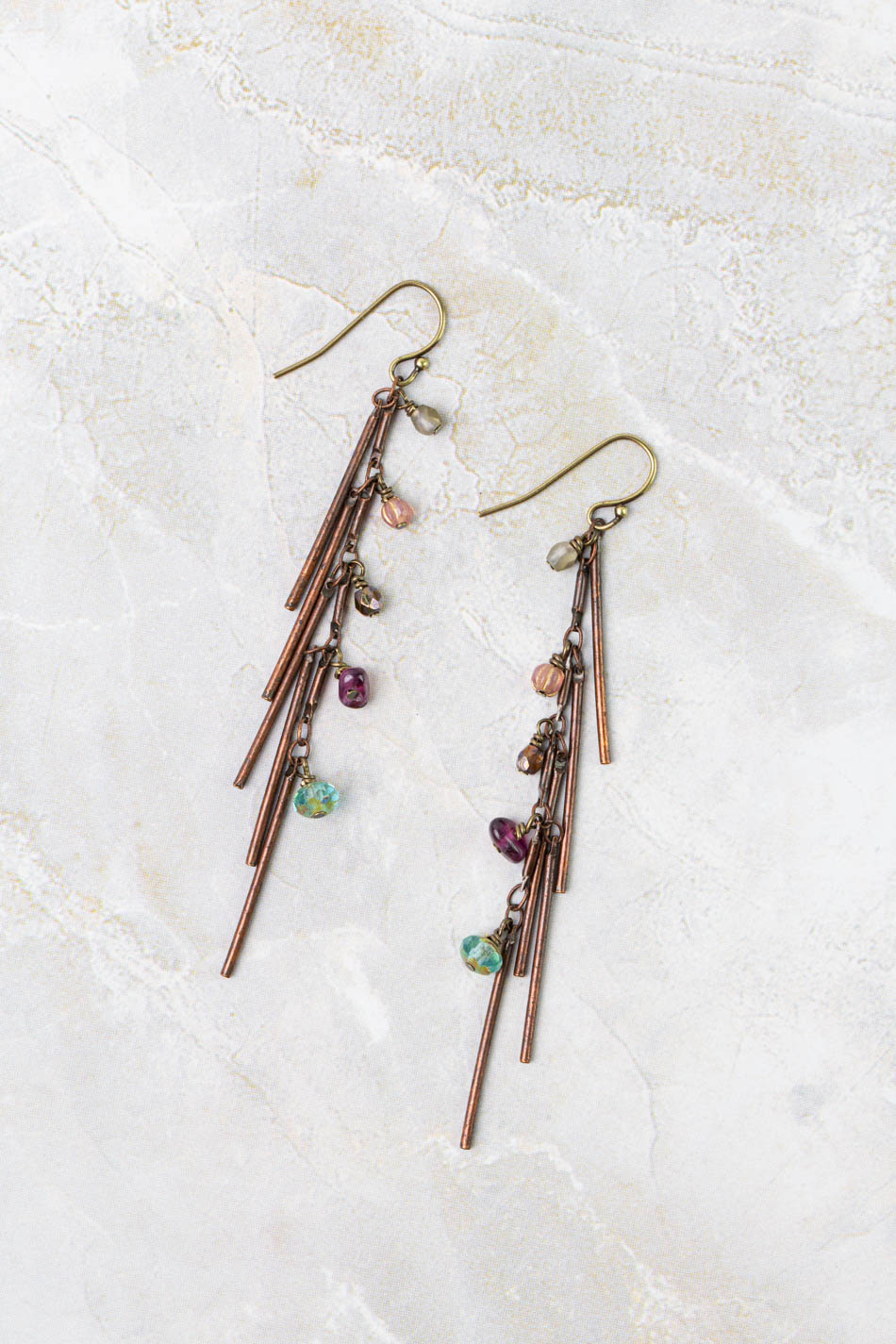 Mauve Copper, Czech Glass Statement Earrings