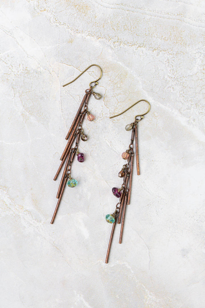 Mauve Copper, Czech Glass Statement Earrings