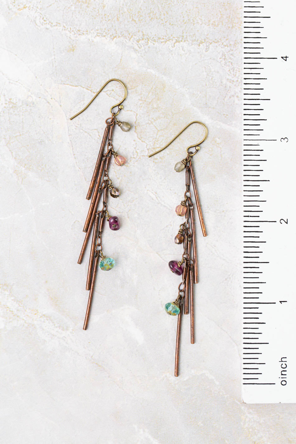 Mauve Copper, Czech Glass Statement Earrings