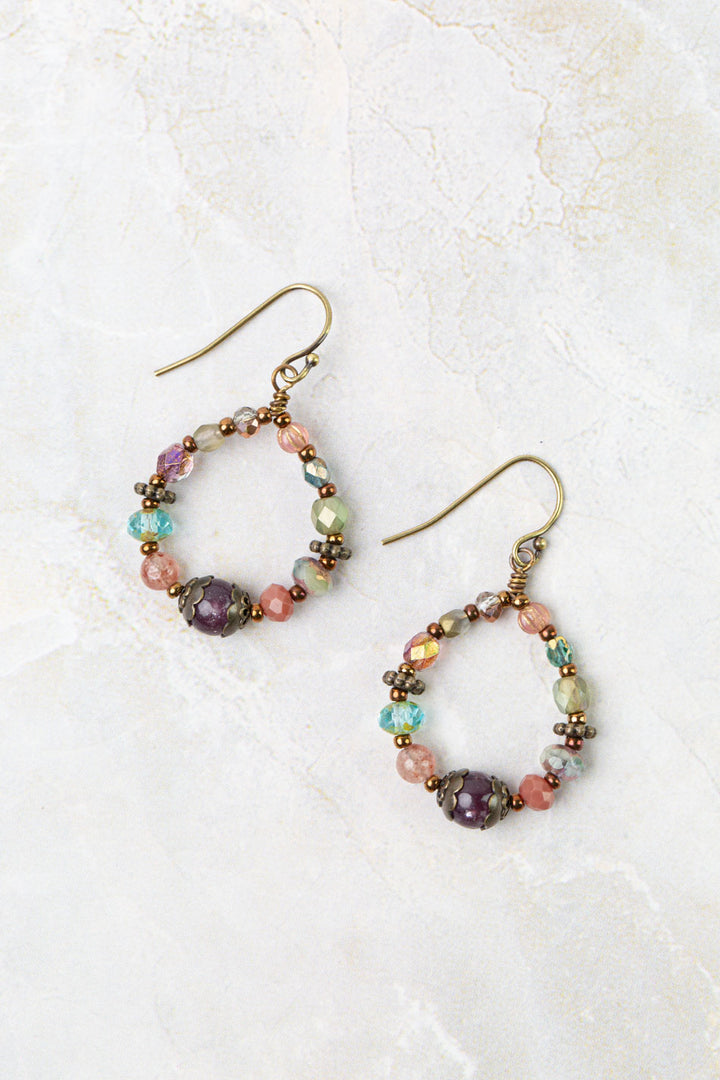 Mauve Czech Glass Hoop Earrings