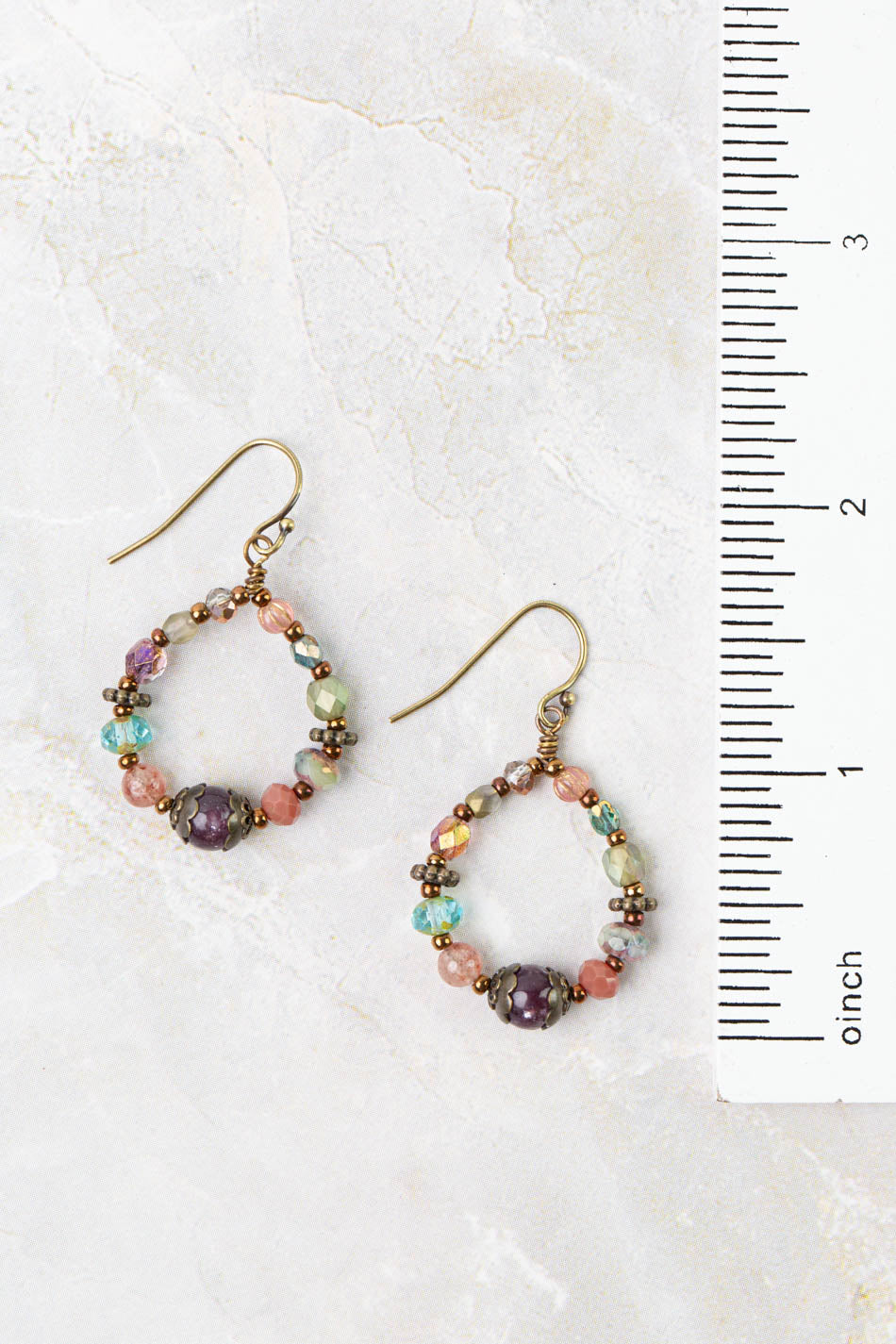 Mauve Czech Glass Hoop Earrings