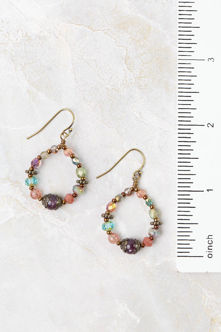 Mauve Czech Glass Hoop Earrings