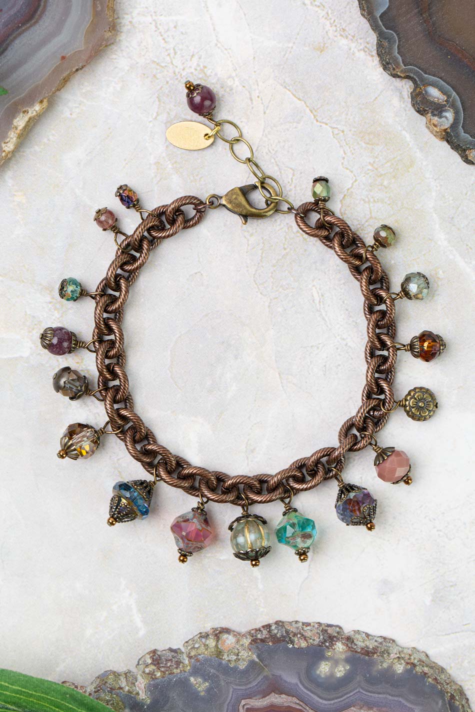 Mauve 7.5-8.5" Czech Glass Statement Bracelet