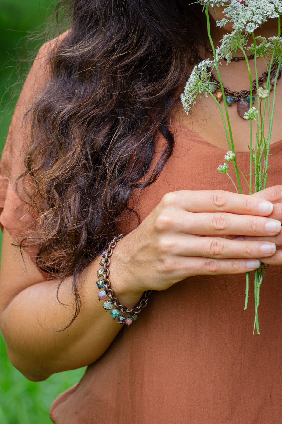 Mauve 7.5-8.5" Czech Glass Statement Bracelet