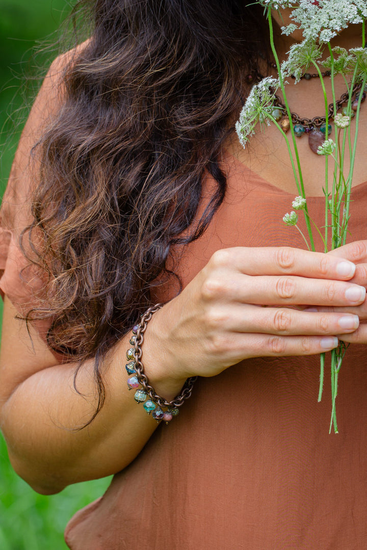 Mauve 7.5-8.5" Czech Glass Statement Bracelet