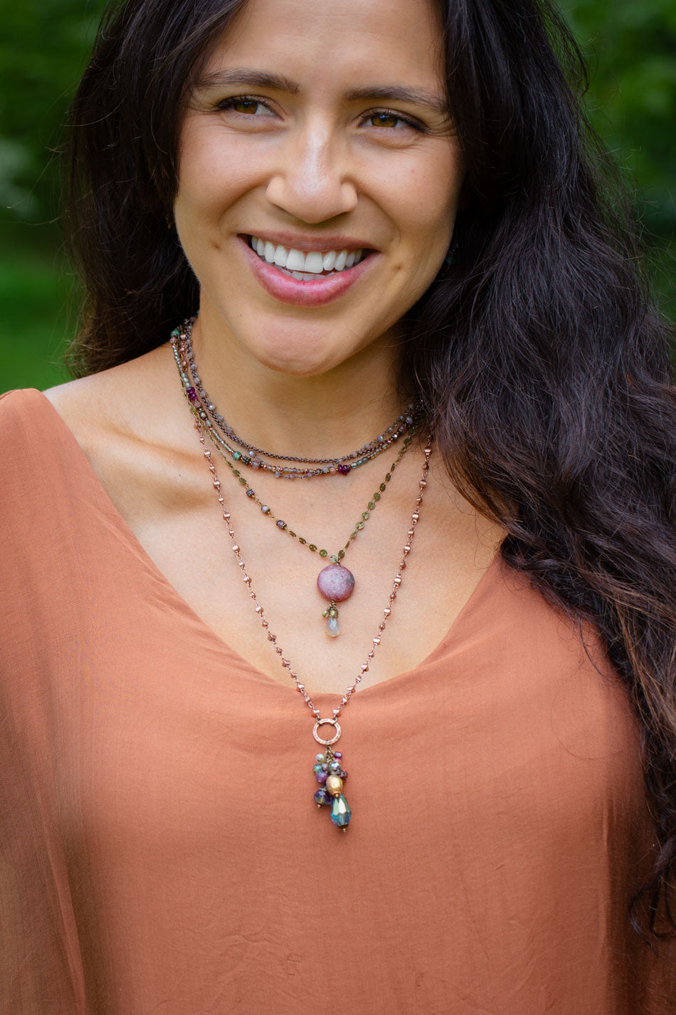Mauve Mix 15-17" Chalcedony, Czech Glass With Strawberry Quartz Simple Necklace