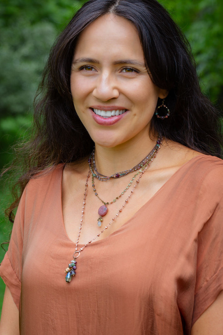 Mauve Mix 24-26" Czech Glass, Crystal, Lepidolite Quartz Cluster Necklace