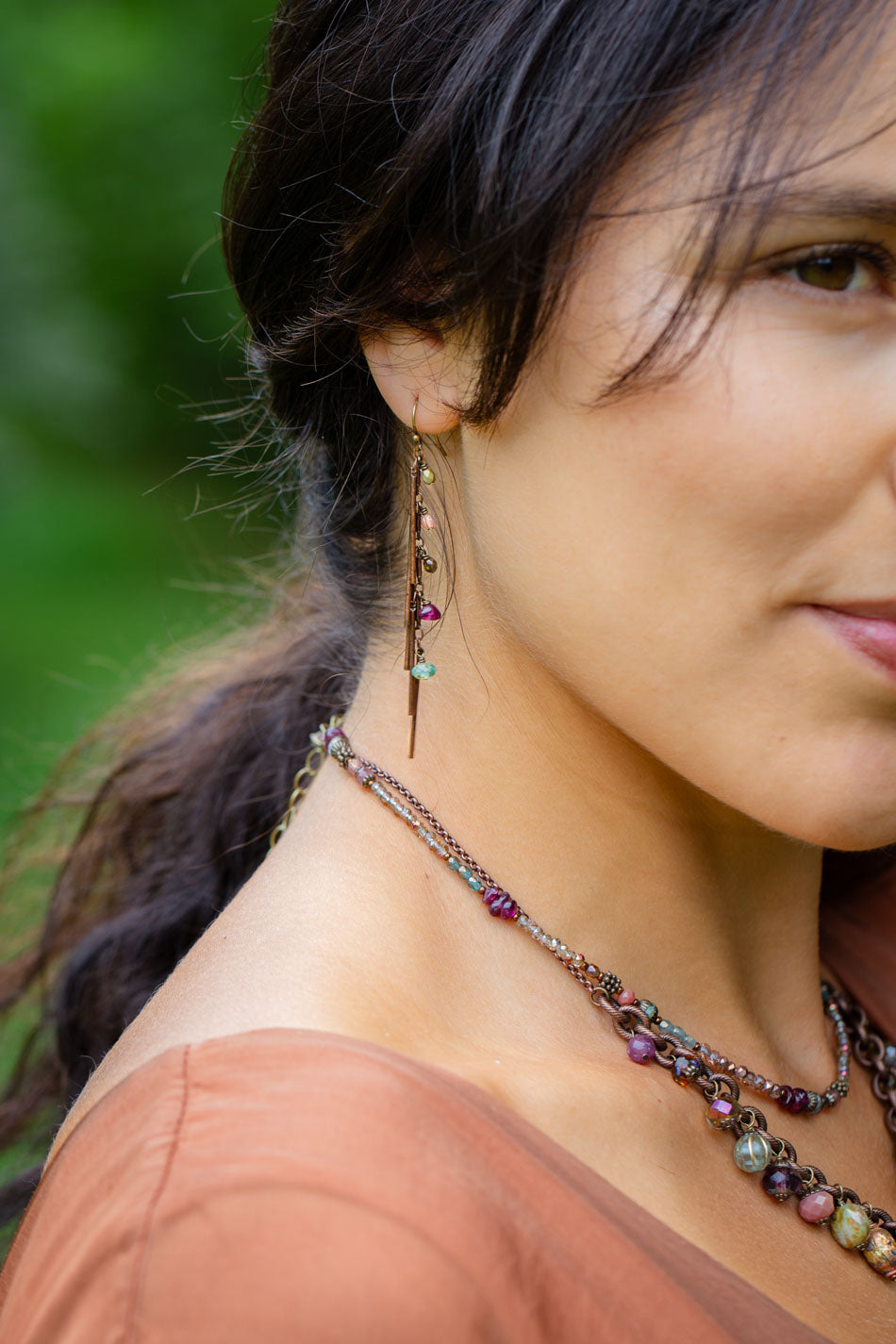 Mauve Copper, Czech Glass Statement Earrings