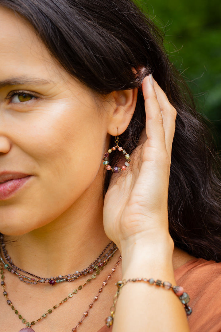 Mauve Czech Glass Hoop Earrings