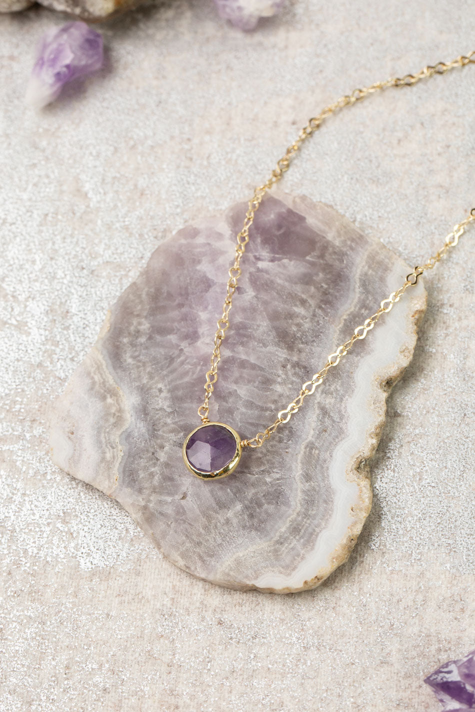 Midnight 15.5-17.5" Amethyst Bezel Simple Necklace
