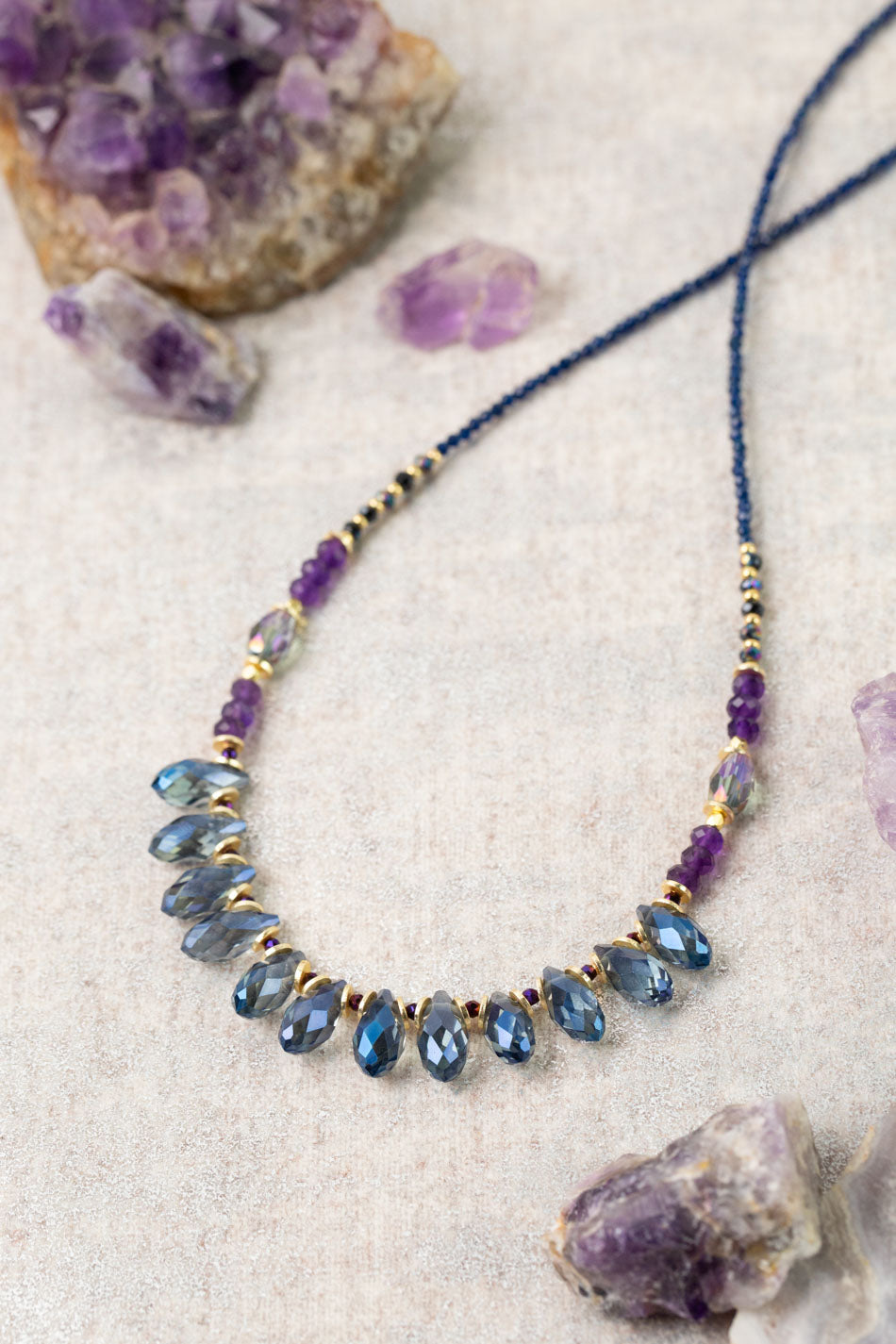 Midnight 18-20" Freshwater Pearl, Czech Glass With Crystal Collage Necklace