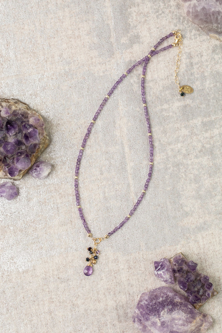 Midnight 15.5-17.5" Amethyst, Freshwater Pearl, Crystal Cluster Necklace