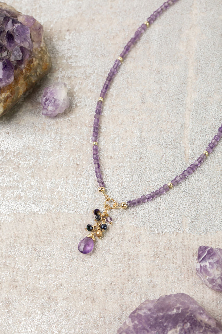 Midnight 15.5-17.5" Amethyst, Freshwater Pearl, Crystal Cluster Necklace