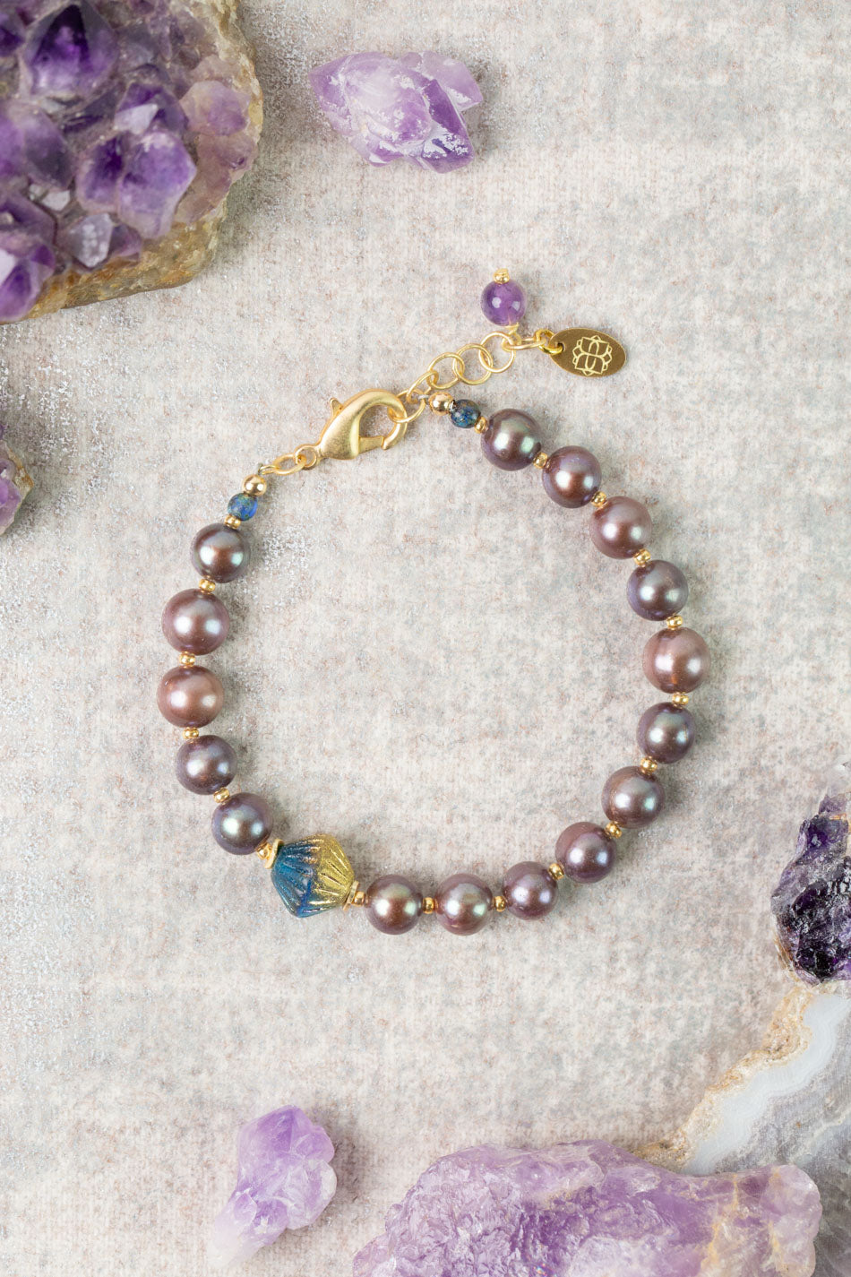 Midnight 7.5-8.5" Freshwater Pearl, Czech Glass Statement Bracelet
