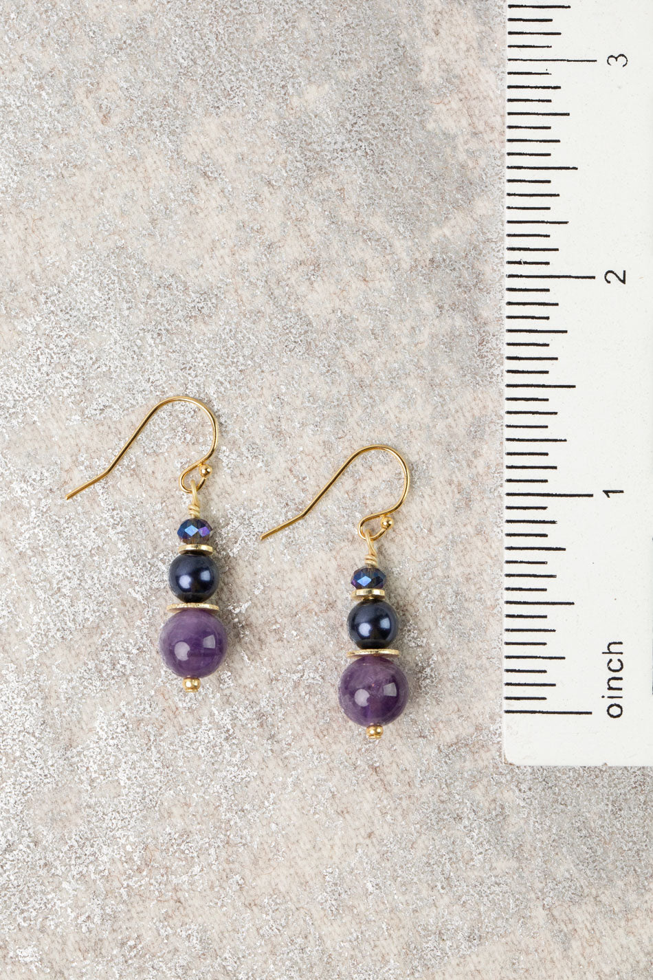Midnight Amethyst, Freshwater Pearl, Crystal Simple Earrings