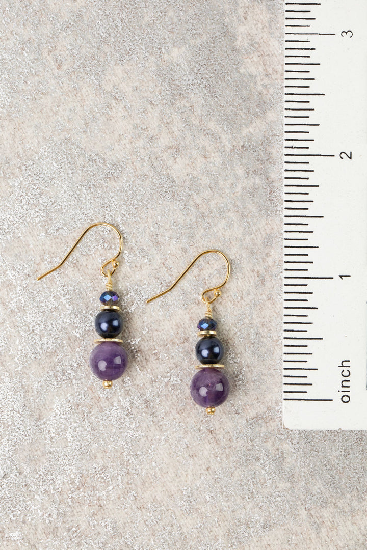 Midnight Amethyst, Freshwater Pearl, Crystal Simple Earrings