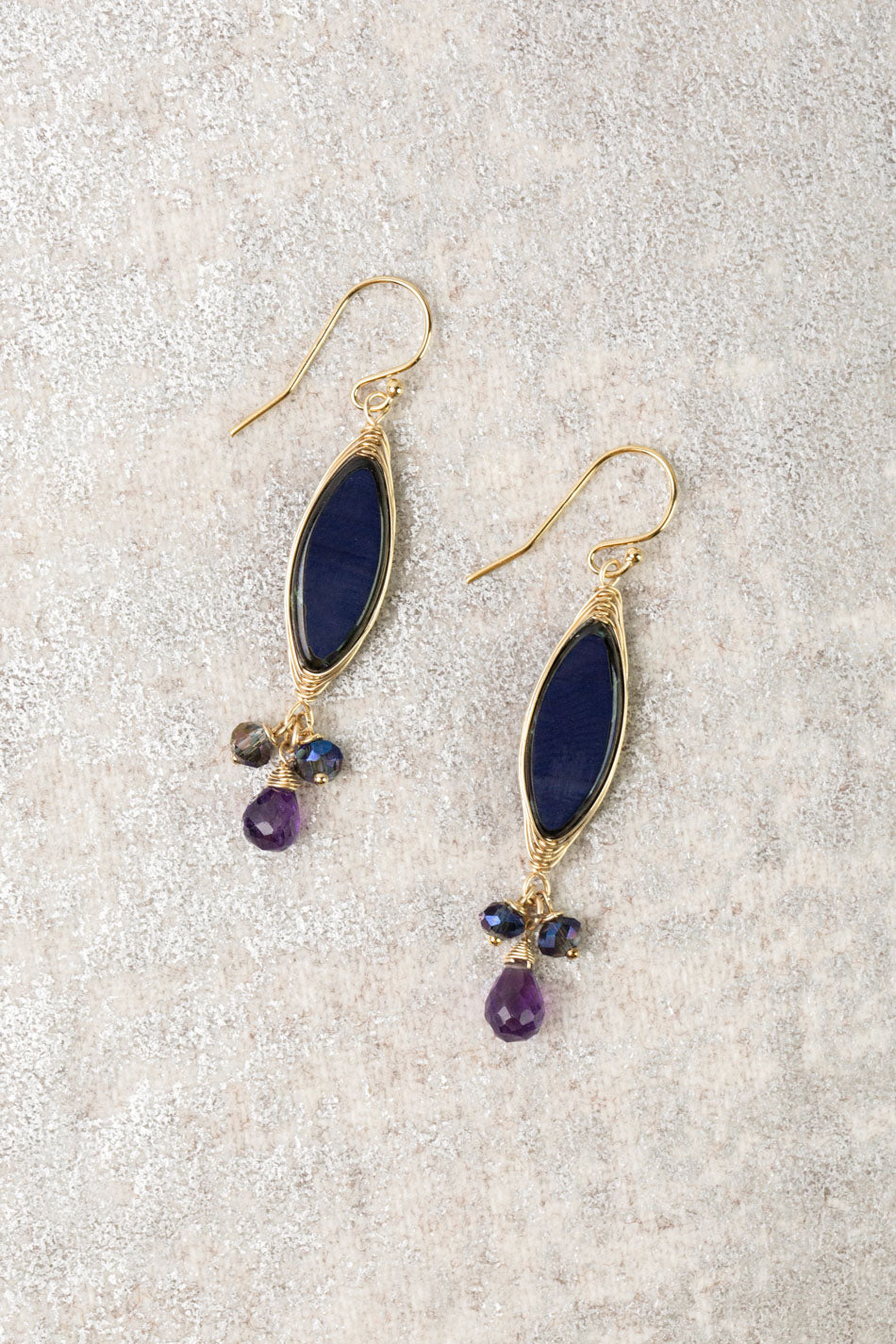 Midnight Czech Glass Herringbone Earrings