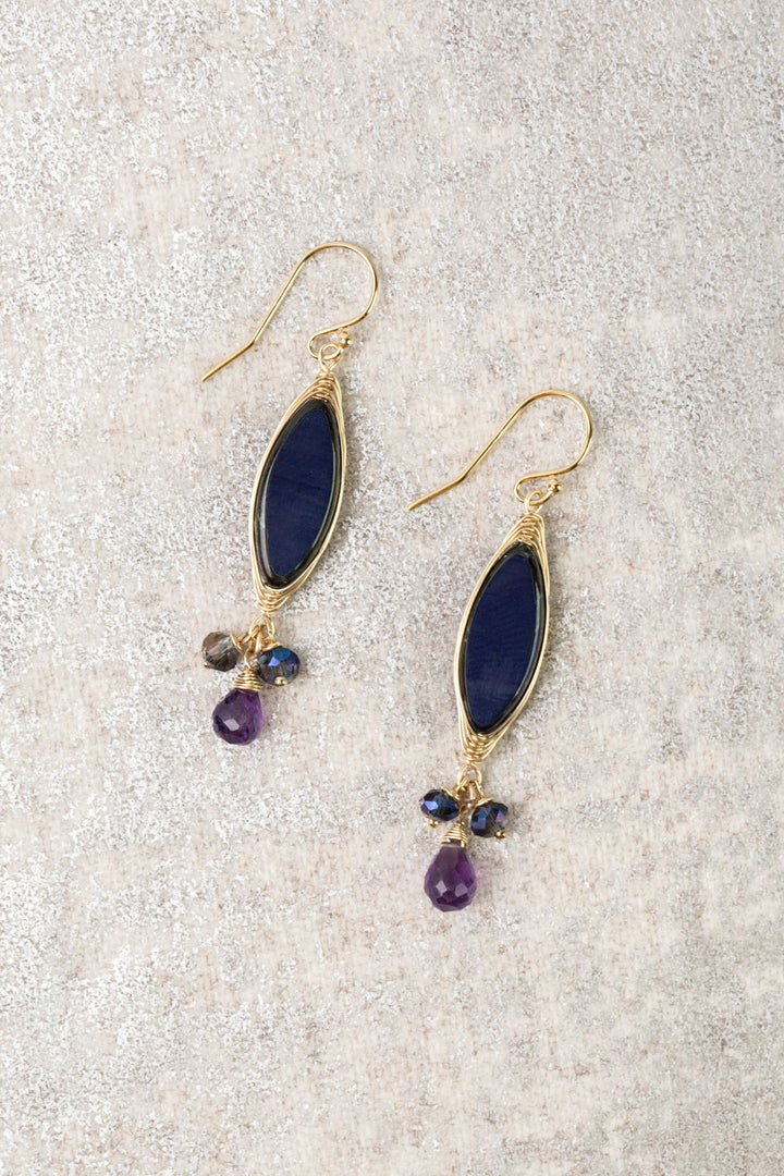 Midnight Czech Glass Herringbone Earrings