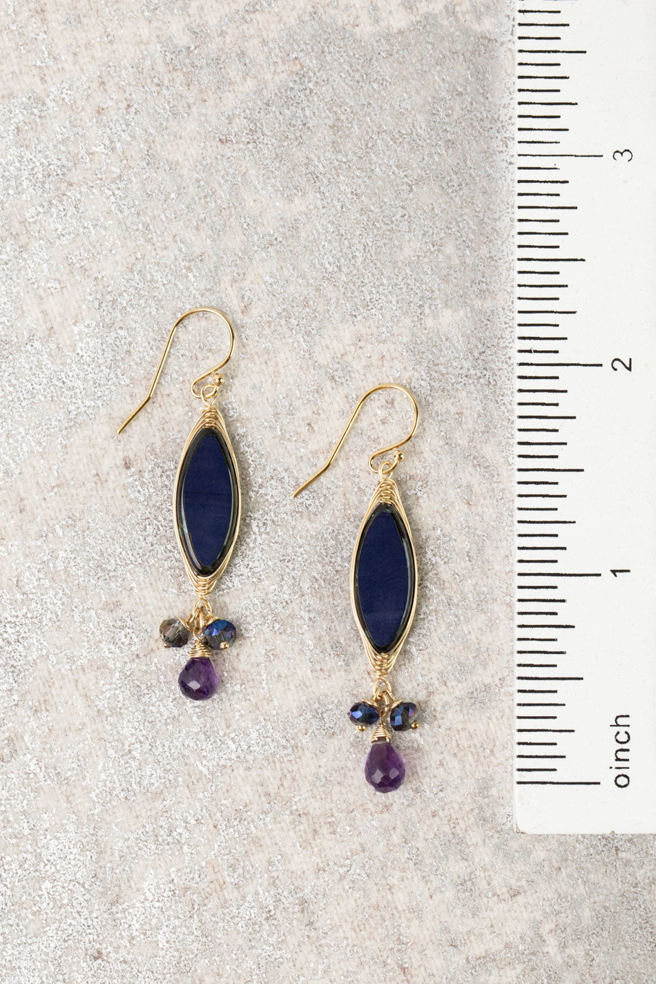 Midnight Czech Glass Herringbone Earrings