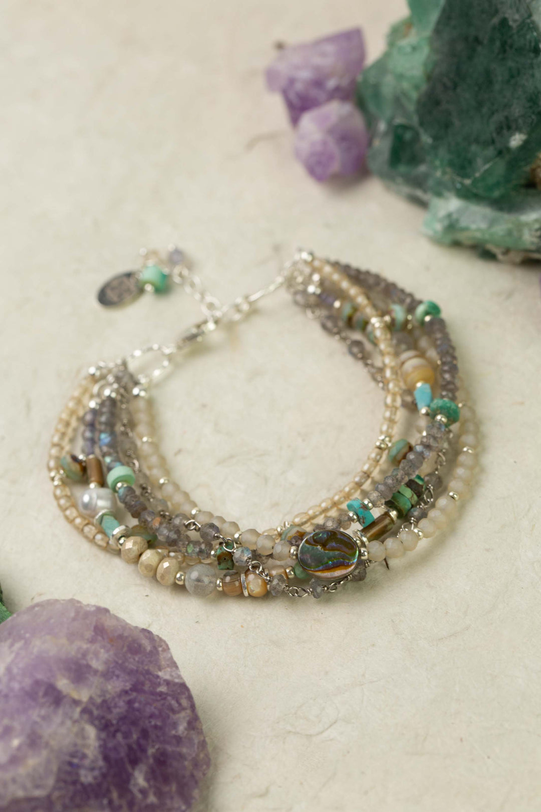 Mystic 7.5-8.5" Labradorite And Abalone Multistrand Bracelet