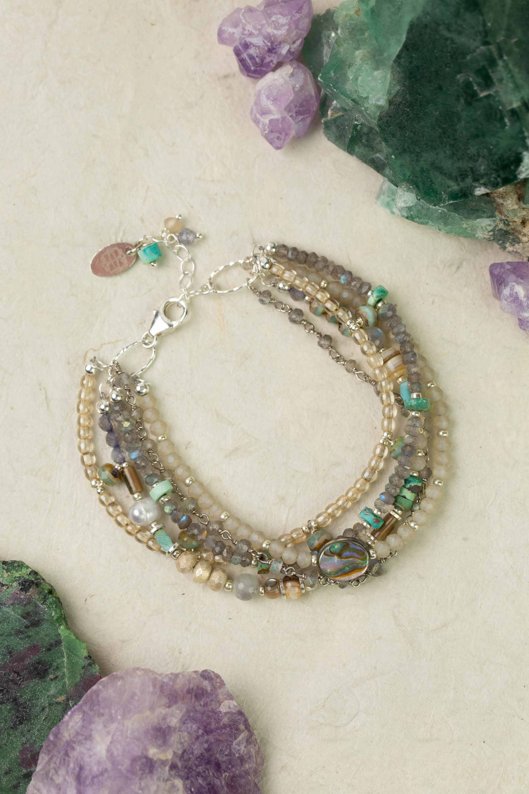 Mystic 7.5-8.5" Labradorite And Abalone Multistrand Bracelet
