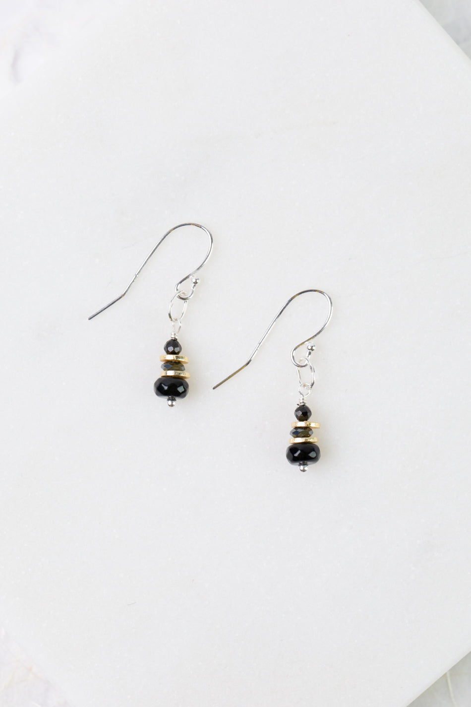 Nightfall Stacked Black Hematite Rondelle Simple Earrings