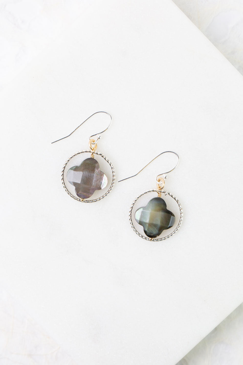 Nightfall Abalone Clover Dangle Earrings
