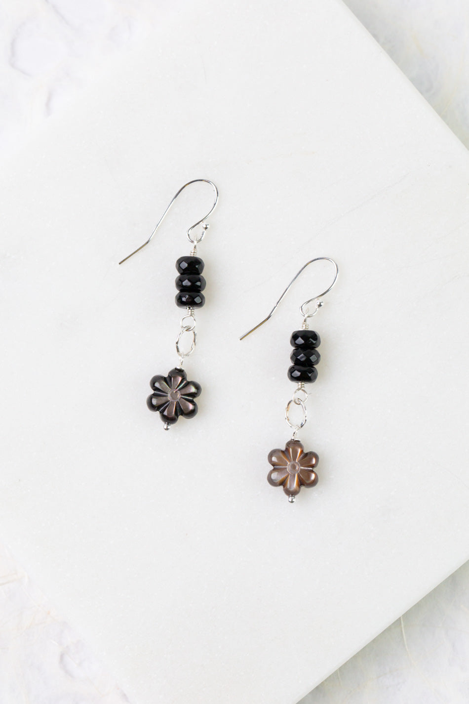 Nightfall Stacked Abalone Flower Dangle Earrings