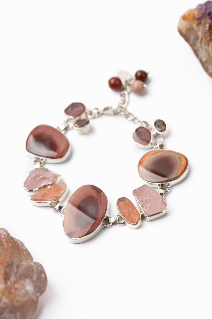 One Of A Kind 6.5-7.5" Rose Quartz, Sunstone, Tourmaline with Imperial Jasper Simple Bracelet