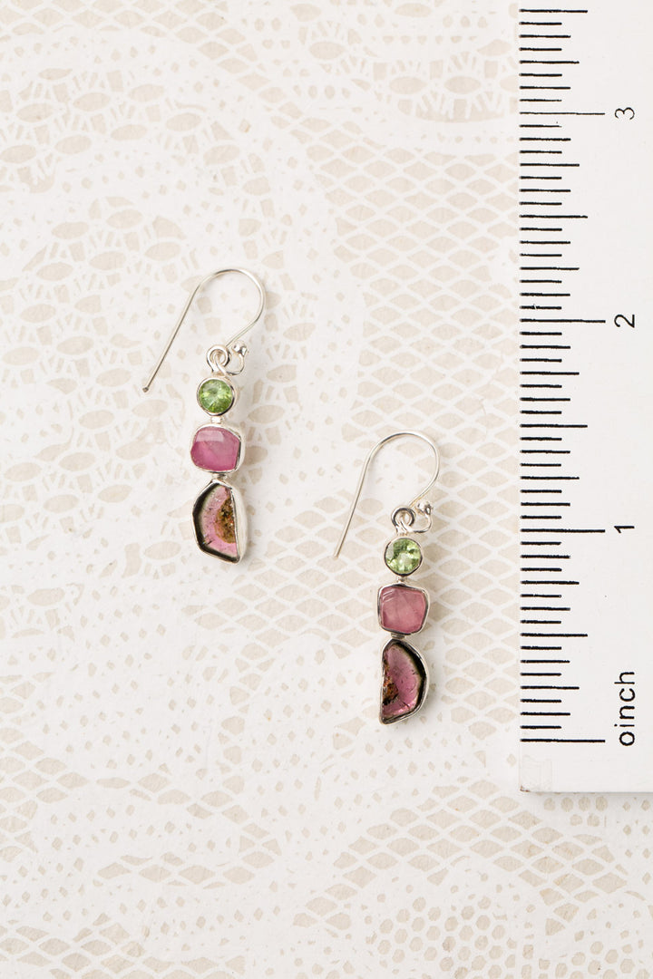 One Of A Kind Sterling Silver Pendants With Watermelon Tourmaline Slice, Natural Watermelon Tourmaline Statement Earrings
