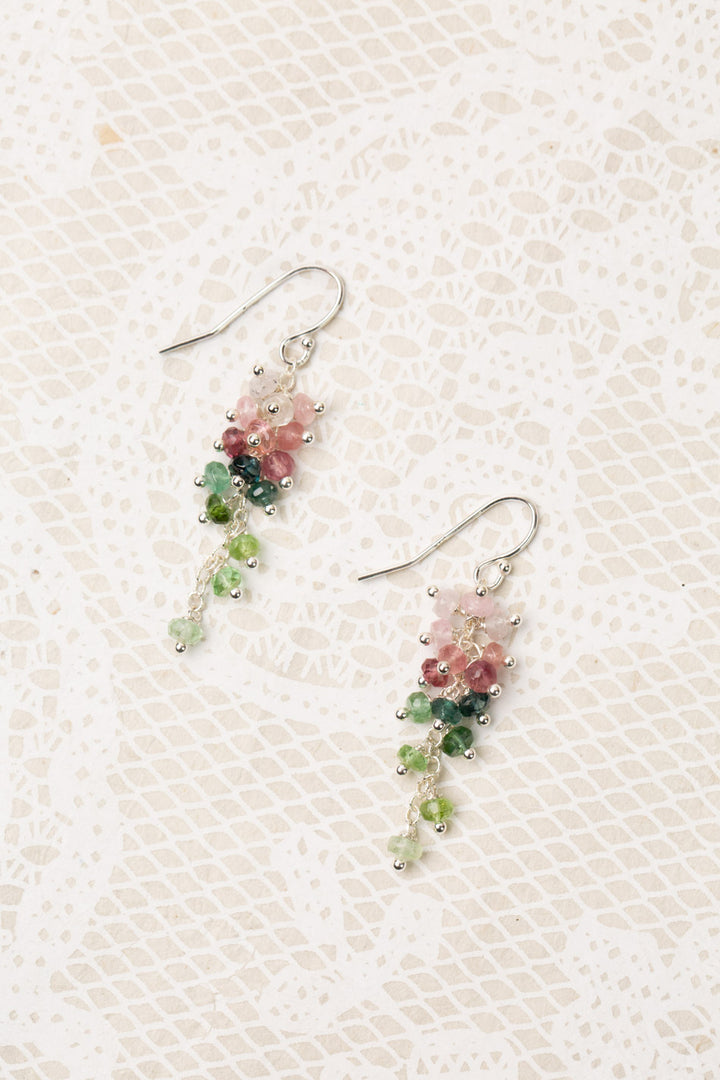 One Of A Kind Faceted Watermelon Tourmaline Cluster Earrings