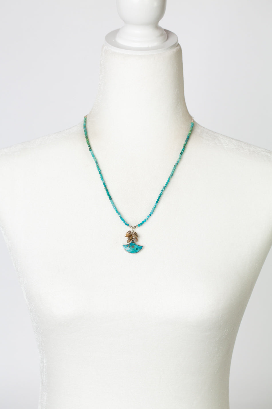One Of A Kind 19-21" Abalone With Turquoise Fan Cluster Necklace
