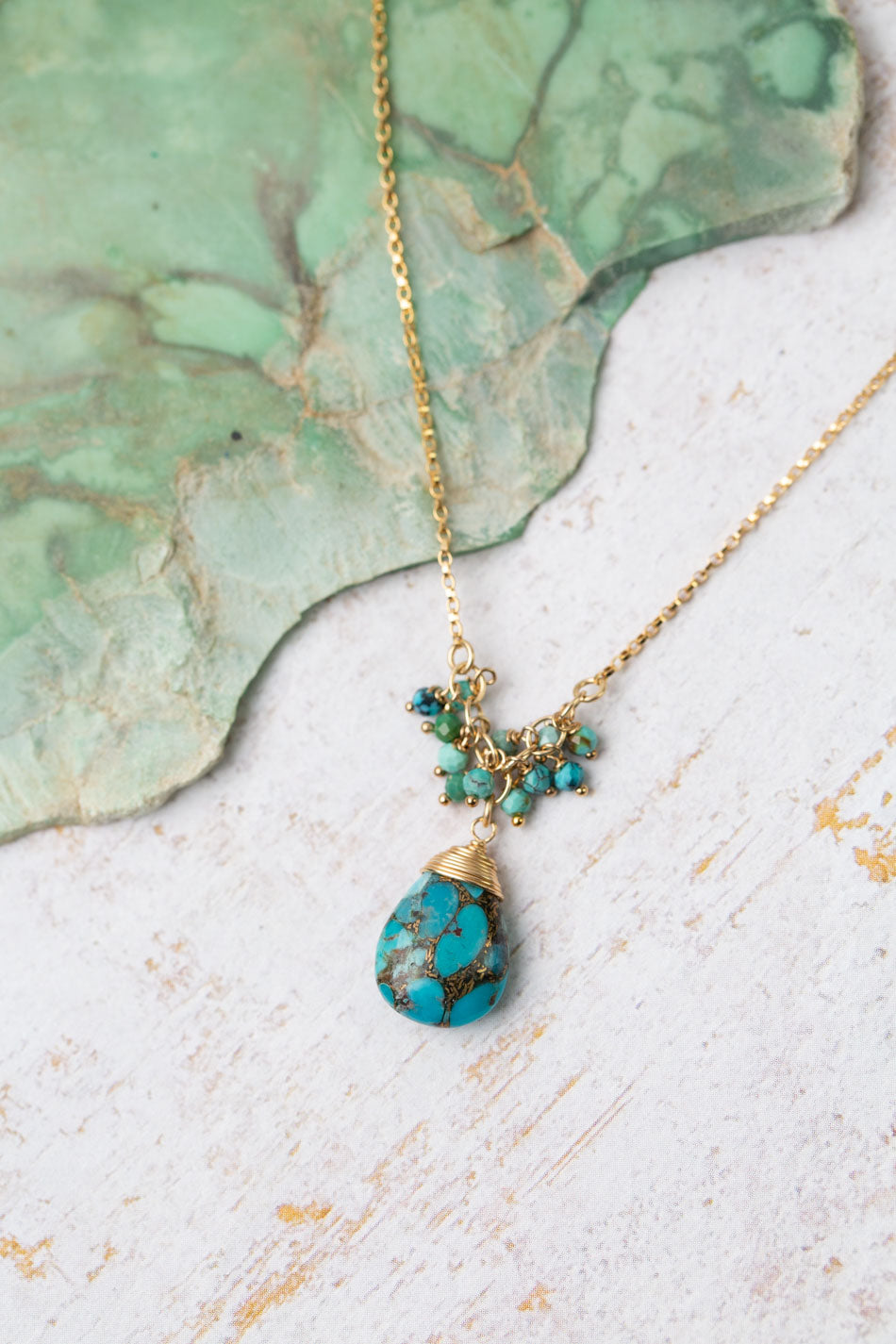One Of A Kind 16-18" Turquoise Cluster Necklace
