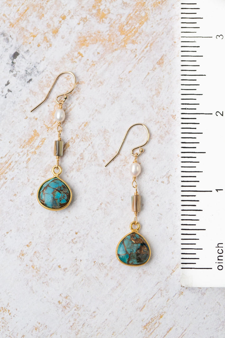 One Of A Kind Pearl, Abalone With Turquoise Dangle Earrings