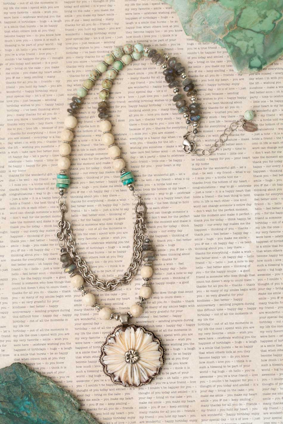 One Of A Kind 20.5-22.5" Turquoise, Labradorite With Tibetan Focal Statement Necklace