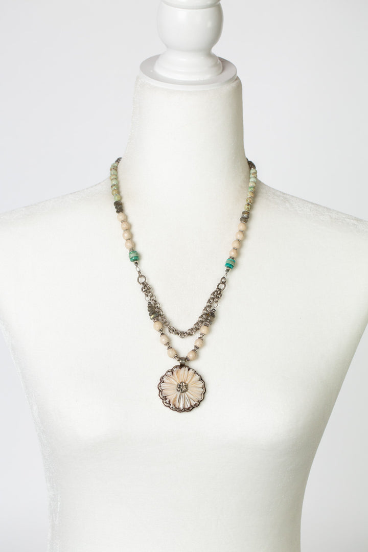 One Of A Kind 20.5-22.5" Turquoise, Labradorite With Tibetan Focal Statement Necklace
